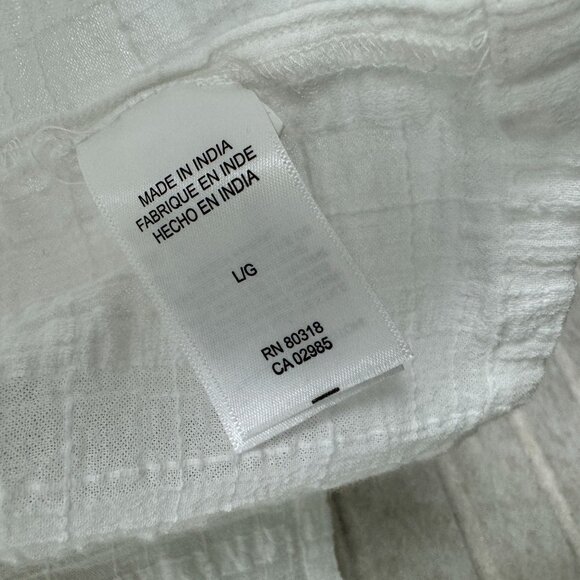 Lucky Brand White Cutwork Textured Short Sleeve Button-Up Blouse Tunic Top L - Picture 4 of 9